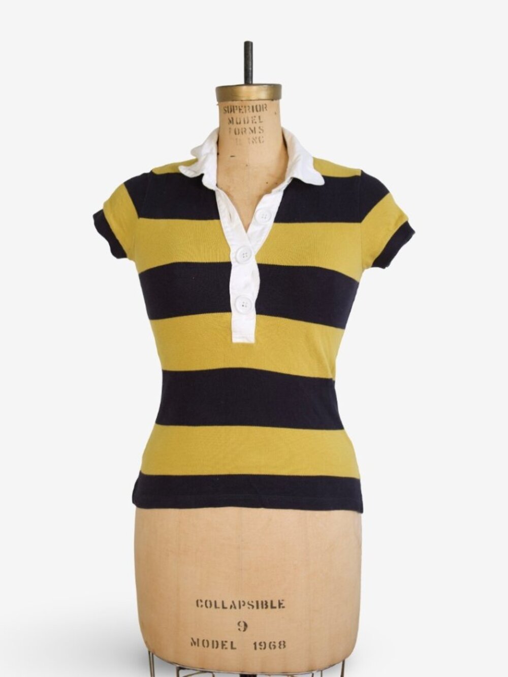 Vintage Y2K Burberry Women's Yellow Navy Striped Polo Shirt